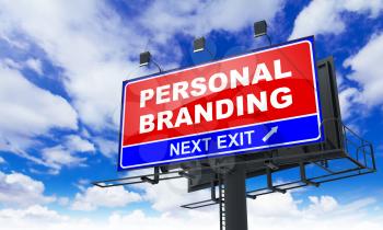 Personal Branding - Red Billboard on Sky Background. Business Concept.