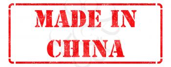Made in China - inscription on Red Rubber Stamp Isolated on White.