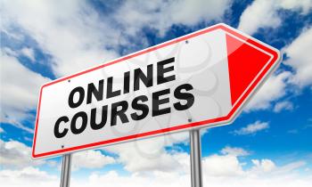 Online Courses - Inscription on Red Road Sign on Sky Background.