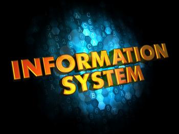 Information System - Gold 3D Words on Digital Background.