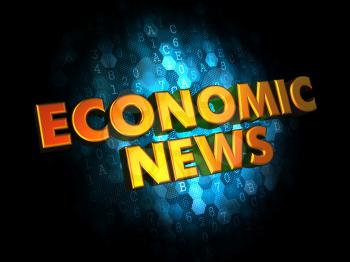 Economic News - Gold 3D Words on Dark Digital Background.