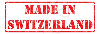 Made in Switzerland- inscription on Red Rubber Stamp Isolated on White.