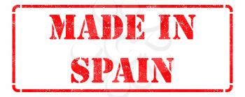 Made in Spain - inscription on Red Rubber Stamp Isolated on White.