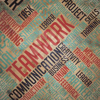 Teamwork Background - Wordcloud Concept on Old Paper.