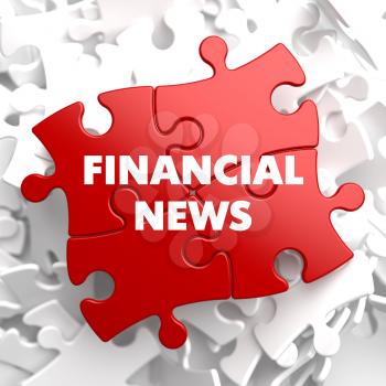 Financial News on Red Puzzle on White Background.