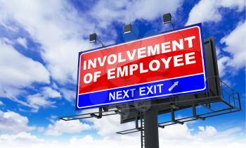 Involvement of Employee - Red Billboard on Sky Background. Business Concept.