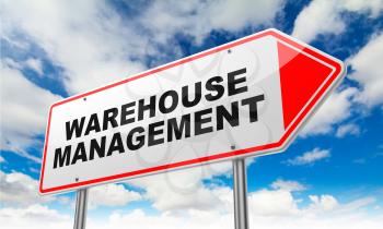 Warehouse Management - Inscription on Red Road Sign on Sky Background.