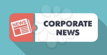 Corporate News Button in Flat Design with Long Shadows on Blue Background.