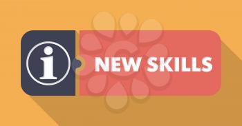 New Skills Button in Flat Design with Long Shadows on Orange Background.