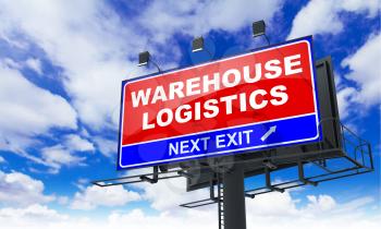 Warehouse Logistics - Red Billboard on Sky Background. Business Concept.