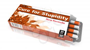 Cure for Stupidity - Orange Open Blister Pack Tablets Isolated on White.