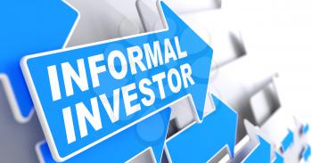 Informal Investor Direction Sign - Blue Arrow on a Grey Background.