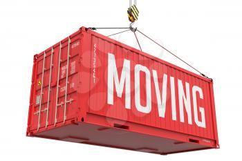 Moving - Red Cargo Container Isolated on White Background.