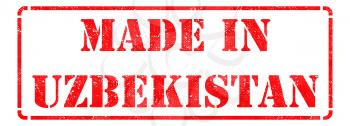 Made in Uzbekistan - Inscription on Red Rubber Stamp Isolated on White.