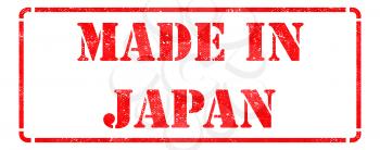 Made in Japan - Inscription on Red Rubber Stamp Isolated on White.