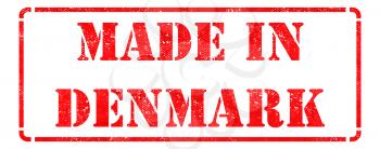 Made in Denmark - Inscription on Red Rubber Stamp Isolated on White.