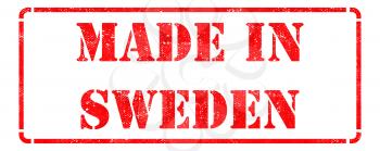 Made in Sweden - Inscription on Red Rubber Stamp Isolated on White.