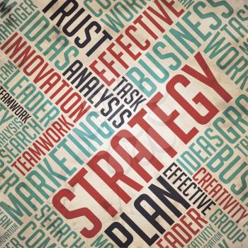 Strategy. Grunge Wordcloud. Red Word on Retro Background