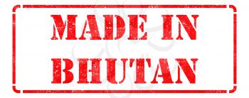 Made in Bhutan inscription on Red Rubber Stamp Isolated on White.