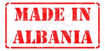 Made in Albania - inscription on Red Rubber Stamp Isolated on White.