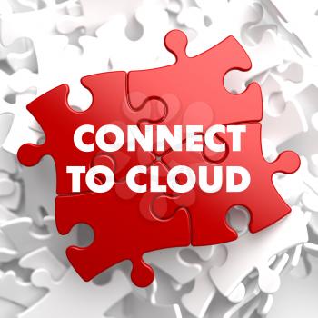 Connect to Cloud on Red Puzzle on White Background.