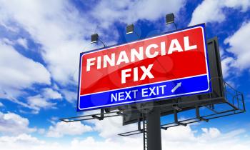 Financial Fix - Red Billboard on Sky Background. Business Concept.