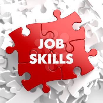 Job Skills on Red Puzzle on White Background.