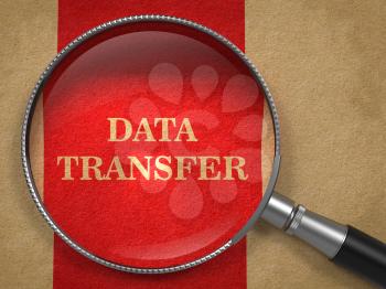 Data Transfer through Magnifying Glass on Old Paper with Red Vertical Line.