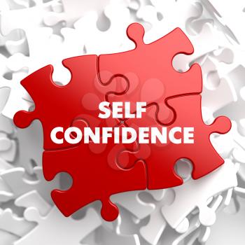 Self Confidence on Red Puzzle on White Background.