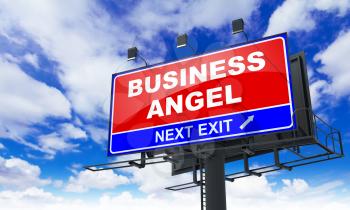 Business Angel - Red Billboard on Sky Background. Business Concept.
