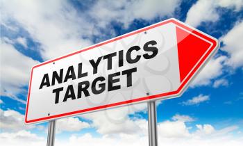 Analytics Target - Inscription on Red Road Sign on Sky Background.