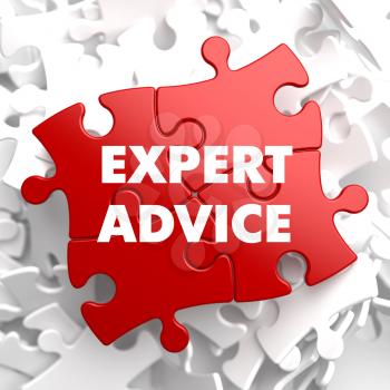 Expert Advice on Red Puzzle on White Background.