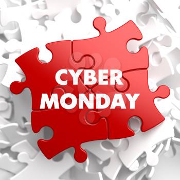 Cyber Monday on Red Puzzle on White Background.