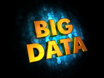 Big Data - Golden Color Text on Dark Blue Digital Background.