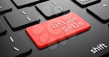 Online Sells on Red Button on Black Computer Keyboard.