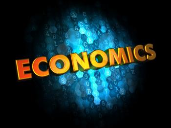Economics Concept - Golden Color Text on Dark Blue Digital Background.