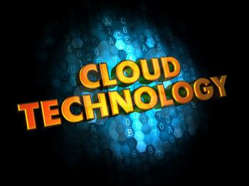 Cloud Technology - Golden Color Text on Dark Blue Digital Background.