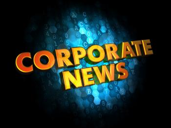 Corporate News - Golden Color Text on Dark Blue Digital Background.