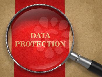 Data Protection - Magnifying Glass on Old Paper with Red Vertical Line.