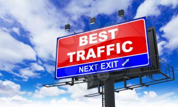 Best Traffic - Red Billboard on Sky Background. Business Concept.