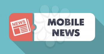 Mobile News in Flat Design with Long Shadows on Turquoise Background.
