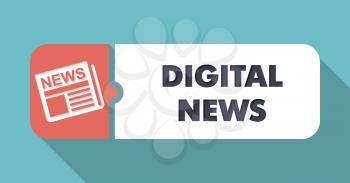 Digital News in Flat Design with Long Shadows on Turquoise Background.