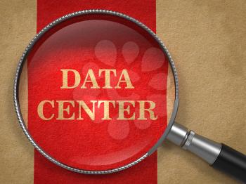 Data Center - Magnifying Glass on Old Paper with Red Vertical Line.