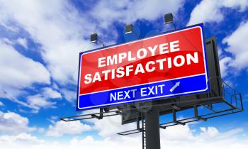 Employee Satisfaction - Red Billboard on Sky Background. Business Concept.