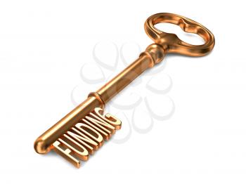 Funding - Golden Key on White Background. Business Concept.