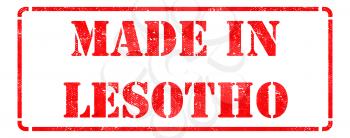 Made in Lesotho - Inscription on Red Rubber Stamp Isolated on White.