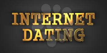 Internet Dating. Gold Text on Dark Background. 3D Render.