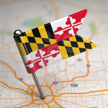 Small Flag of Maryland on a Map Background with Selective Focus.