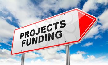 Projects Funding - Inscription on Red Road Sign on Sky Background.