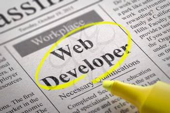 Web Developer Jobs in Newspaper. Job Search Concept.
